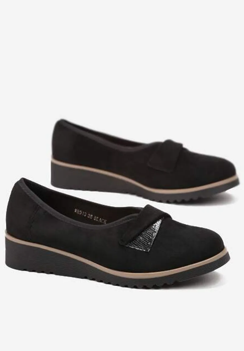 Czarne Półbuty na Koturnie z Imitacji Zamszu Lindnessa