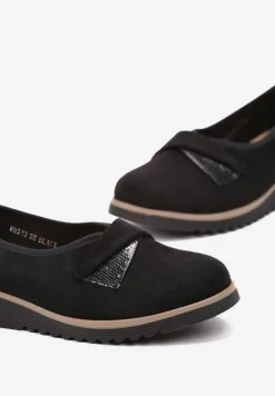 Czarne Półbuty na Koturnie z Imitacji Zamszu Lindnessa