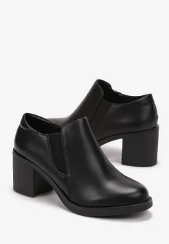 Czarne Półbuty na Niewysokim Słupku z Okrągłym Noskiem Temsha