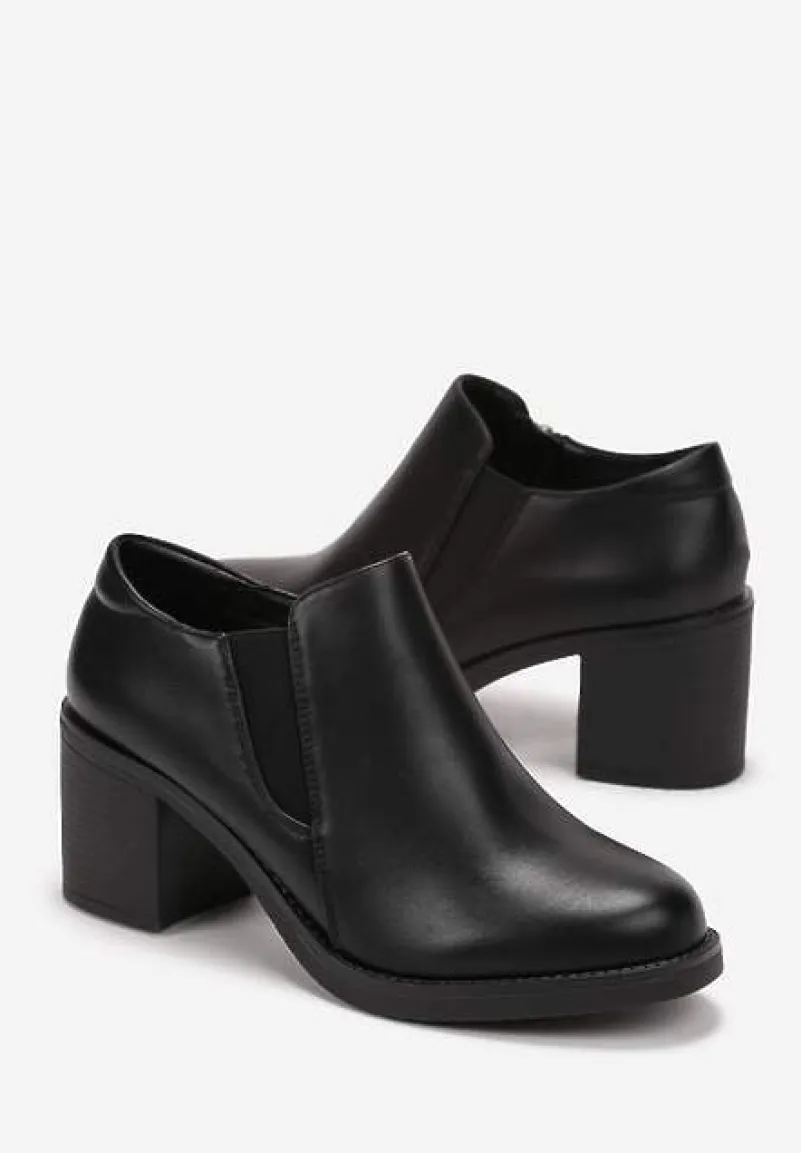 Czarne Półbuty na Niewysokim Słupku z Okrągłym Noskiem Temsha