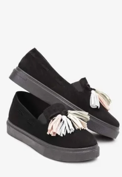 Czarne Półbuty na Niskiej Platformie z Kolorowymi Chwostami Ferive