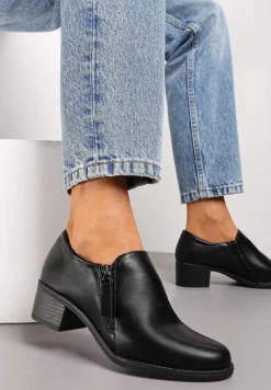 Czarne Półbuty na Niskim Obcasie z Suwakami Vovella