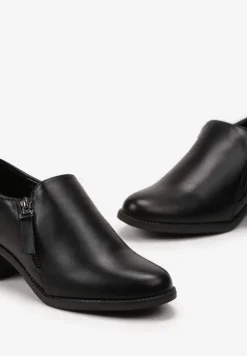 Czarne Półbuty na Niskim Obcasie z Suwakami Vovella