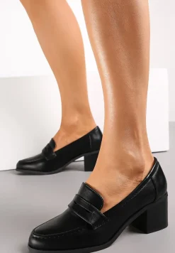 Czarne Półbuty na Niskim Słupku Leso