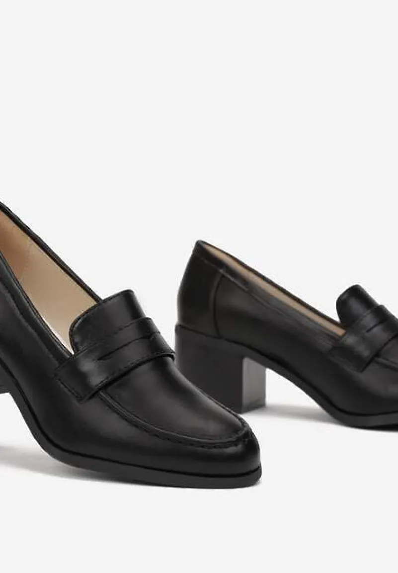 Czarne Półbuty na Niskim Słupku Leso