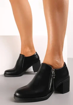 Czarne Półbuty na Obcasie z Krótkim Suwakiem Proctana