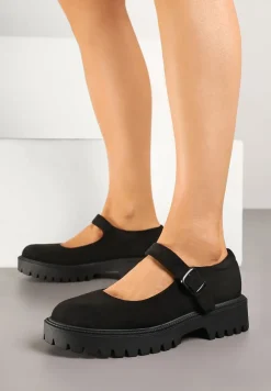 Czarne Półbuty na Płaskiej Podeszwie Mary Jane ze Skórzaną Wkładką Isolantha