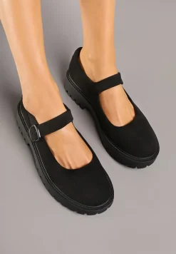 Czarne Półbuty na Płaskiej Podeszwie Mary Jane ze Skórzaną Wkładką Isolantha
