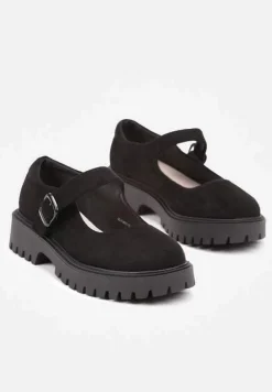 Czarne Półbuty na Płaskiej Podeszwie Mary Jane ze Skórzaną Wkładką Isolantha