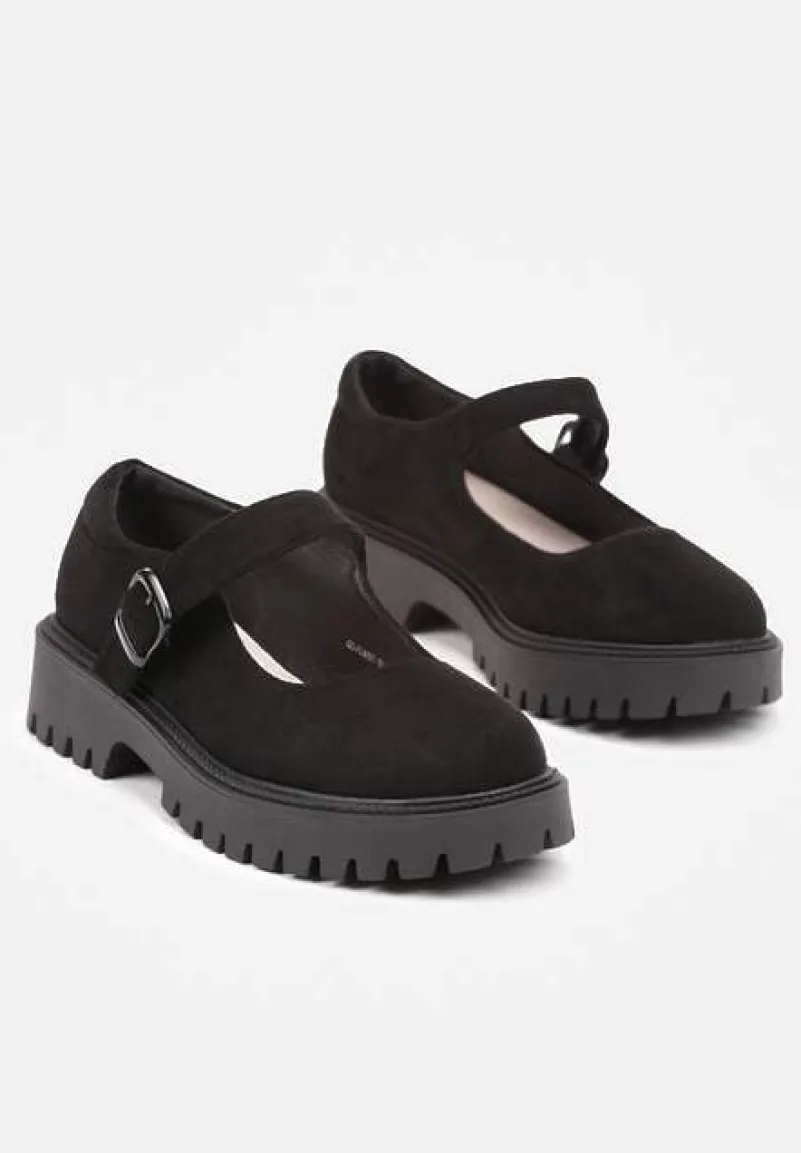 Czarne Półbuty na Płaskiej Podeszwie Mary Jane ze Skórzaną Wkładką Isolantha