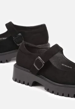 Czarne Półbuty na Płaskiej Podeszwie Mary Jane ze Skórzaną Wkładką Isolantha