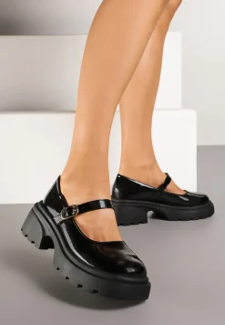 Czarne Półbuty na Platformie w Stylu Mary Jane z Paskiem Vailin