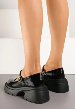Czarne Półbuty na Platformie w Stylu Mary Jane z Paskiem Vailin