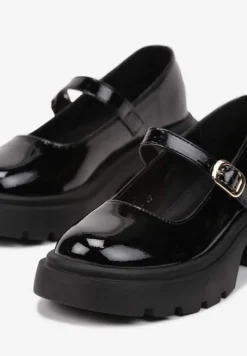 Czarne Półbuty na Platformie w Stylu Mary Jane z Paskiem Vailin