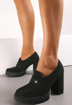 Czarne Półbuty na Słupku i Platformie Albreide