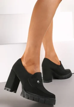 Czarne Półbuty na Słupku i Platformie Albreide