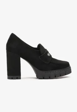 Czarne Półbuty na Słupku i Platformie Albreide