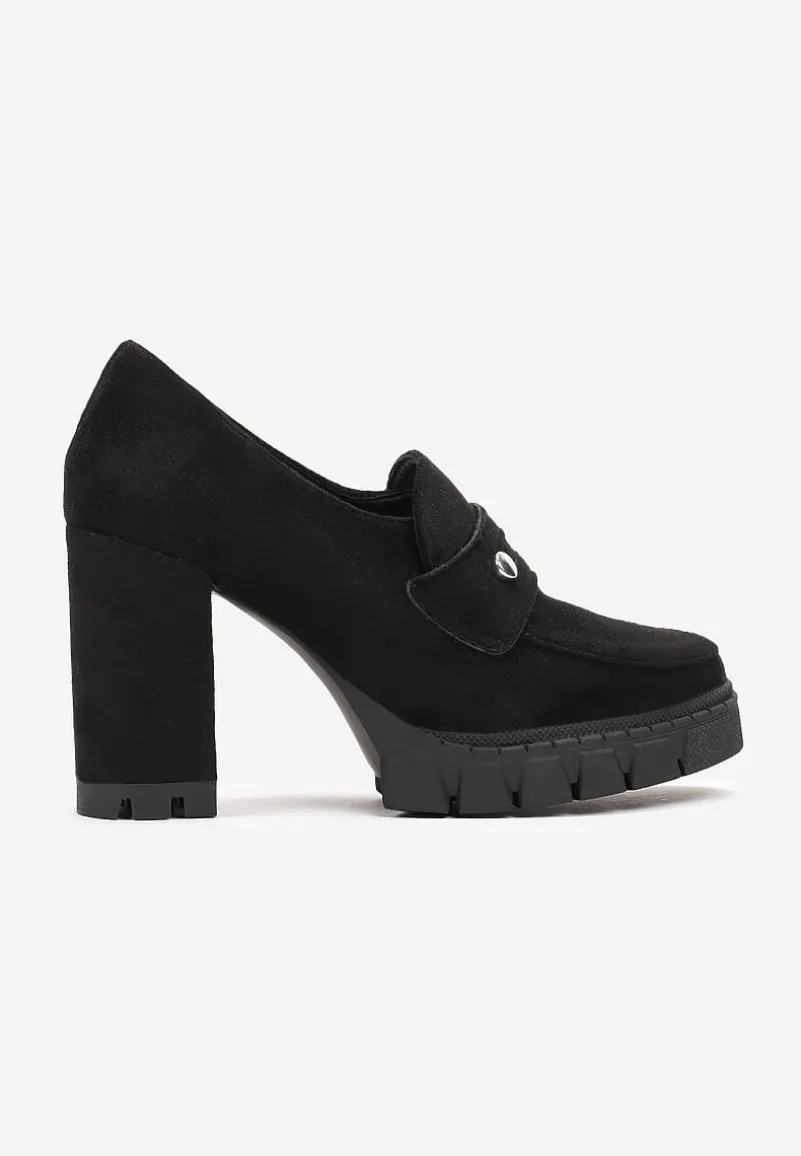 Czarne Półbuty na Słupku i Platformie Albreide