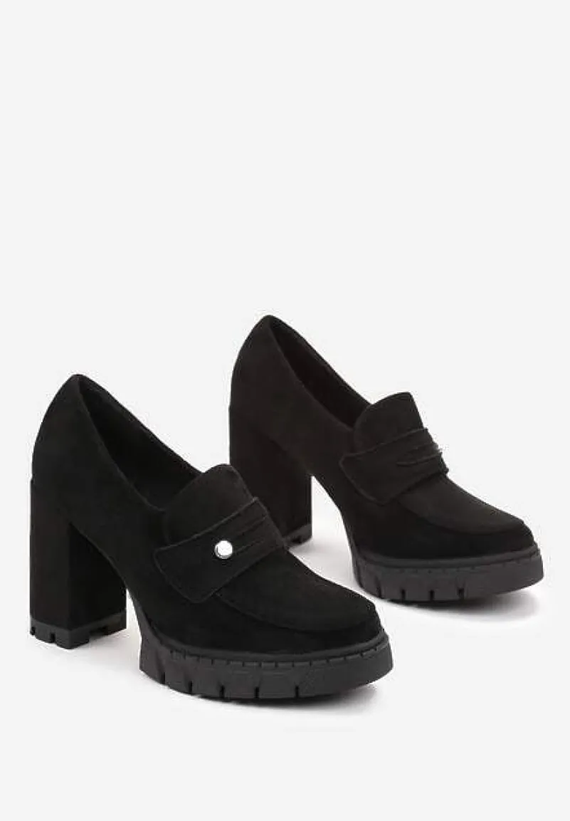 Czarne Półbuty na Słupku i Platformie Albreide