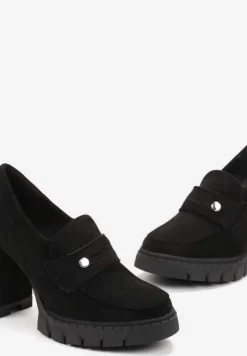 Czarne Półbuty na Słupku i Platformie Albreide