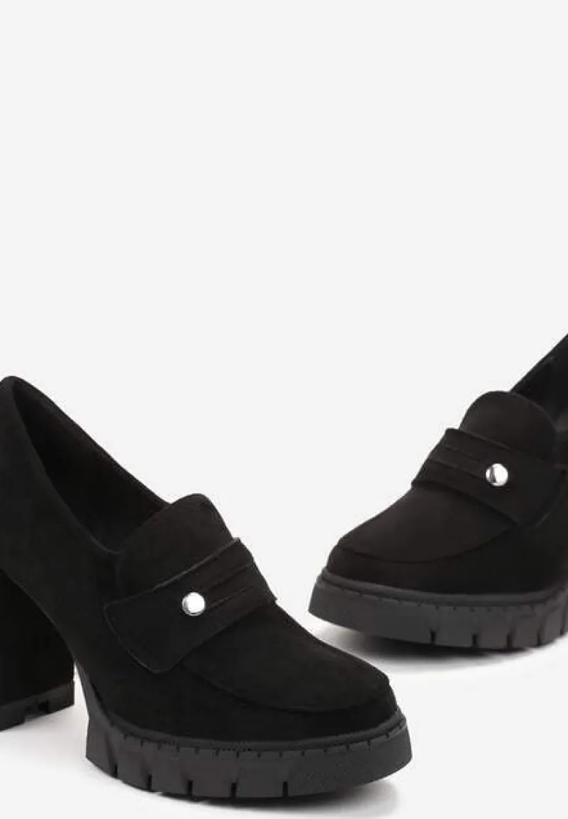 Czarne Półbuty na Słupku i Platformie Albreide