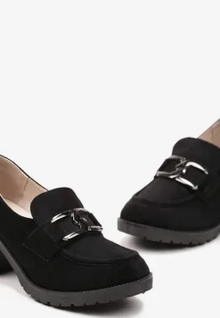 Czarne Półbuty na Słupku Ozdobione Klamerką Nicarda