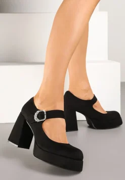 Czarne Półbuty na Słupku z Cyrkoniową Sprzączką Linnira