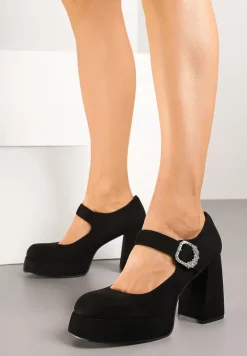 Czarne Półbuty na Słupku z Cyrkoniową Sprzączką Linnira