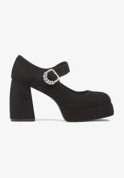 Czarne Półbuty na Słupku z Cyrkoniową Sprzączką Linnira