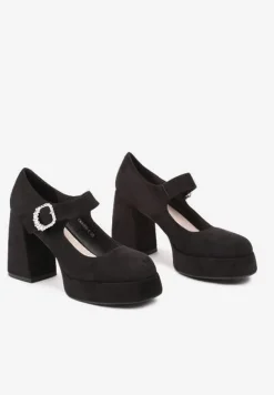 Czarne Półbuty na Słupku z Cyrkoniową Sprzączką Linnira