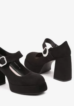 Czarne Półbuty na Słupku z Cyrkoniową Sprzączką Linnira