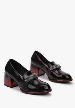 Czarne Półbuty na Słupku z Klamerką i Wkładką ze Skóry Naturalnej Lecjana