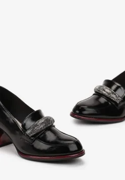 Czarne Półbuty na Słupku z Klamerką i Wkładką ze Skóry Naturalnej Lecjana