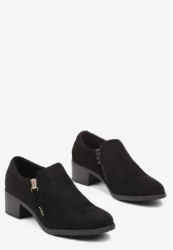 Czarne Półbuty na Słupku z Niską Cholewką Ozdobioną Suwakiem Ansolee