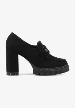 Czarne Półbuty na Słupku z Niską Platformą i Protektorem Kime