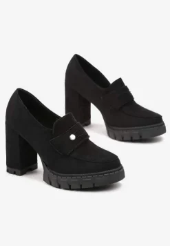Czarne Półbuty na Słupku z Niską Platformą i Protektorem Kime