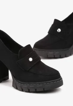 Czarne Półbuty na Słupku z Niską Platformą i Protektorem Kime