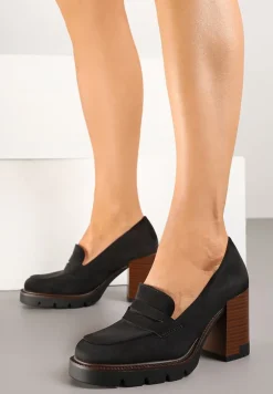Czarne Półbuty na Słupku z Platformą z Imitacji Zamszu ze Skórzaną Wkładką Ileriaa