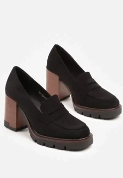 Czarne Półbuty na Słupku z Platformą z Imitacji Zamszu ze Skórzaną Wkładką Ileriaa