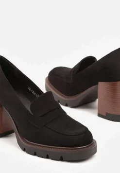 Czarne Półbuty na Słupku z Platformą z Imitacji Zamszu ze Skórzaną Wkładką Ileriaa