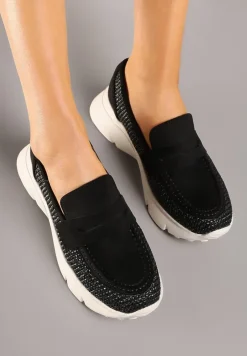 Czarne Półbuty na Tłoczonej Platformie Eraviella