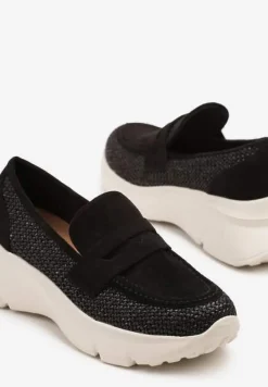 Czarne Półbuty na Tłoczonej Platformie Eraviella