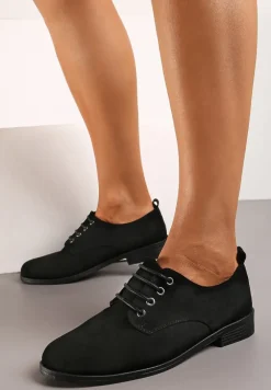 Czarne Półbuty Oksfordki Sznurowane na Rzemyki Zatella