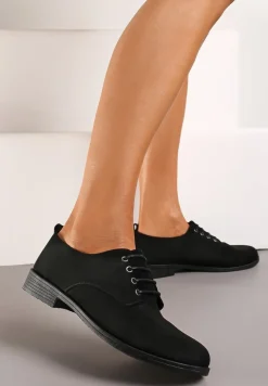 Czarne Półbuty Oksfordki Sznurowane na Rzemyki Zatella