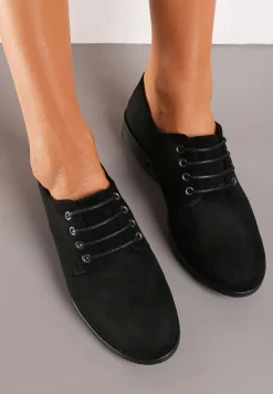 Czarne Półbuty Oksfordki Sznurowane na Rzemyki Zatella