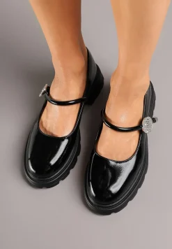 Czarne Półbuty Ozdobione Aplikacją z Cyrkonii ze Skórzaną Wkładką Alianora