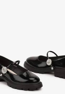 Czarne Półbuty Ozdobione Aplikacją z Cyrkonii ze Skórzaną Wkładką Alianora