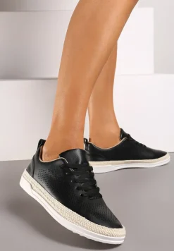 Czarne Półbuty pod Kostkę ze Sznurowaniami i Perforacją Tinamel