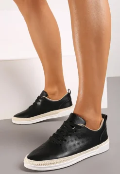 Czarne Półbuty pod Kostkę ze Sznurowaniami i Perforacją Tinamel