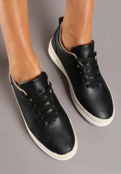Czarne Półbuty pod Kostkę ze Sznurowaniami i Perforacją Tinamel
